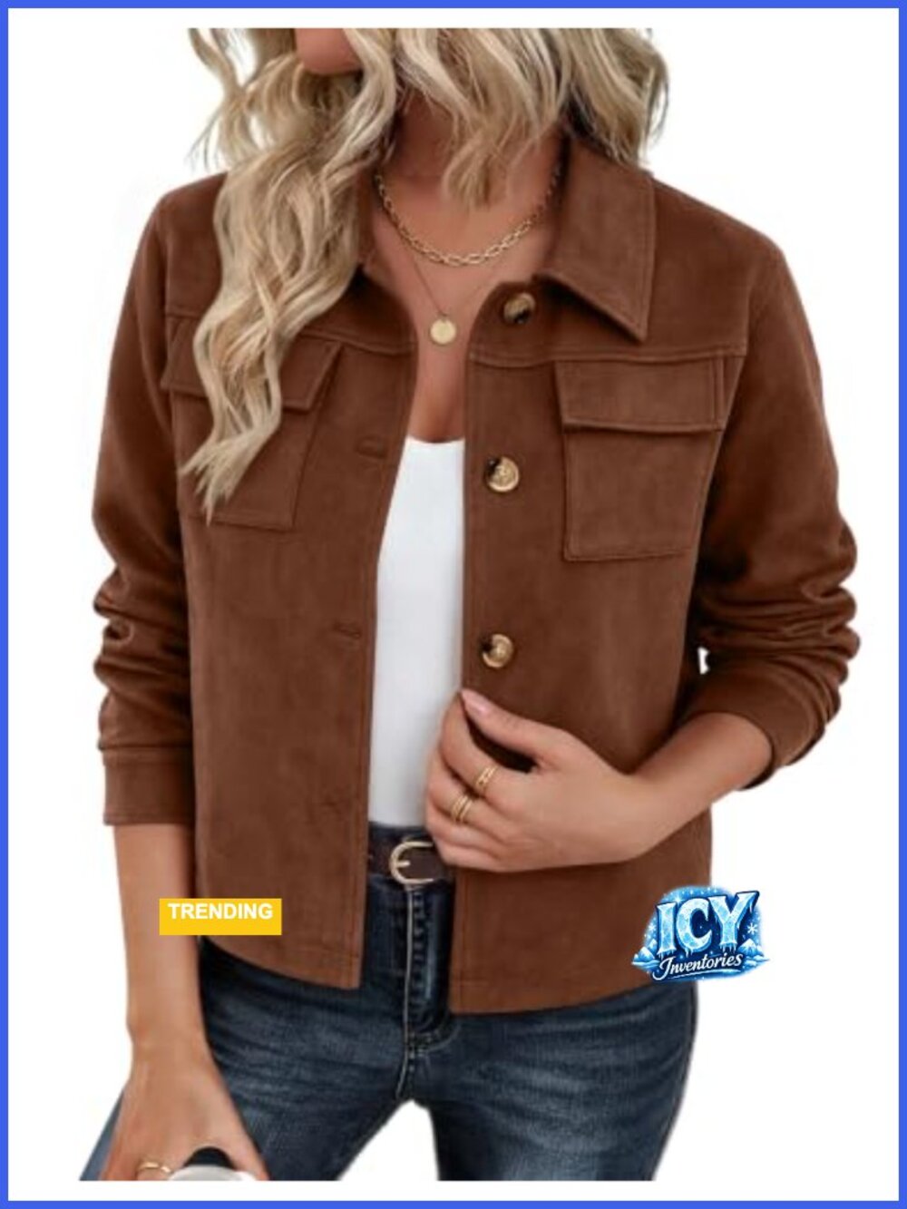 Faux Suede Cropped Shacket Jacket Button Up Collared Casual